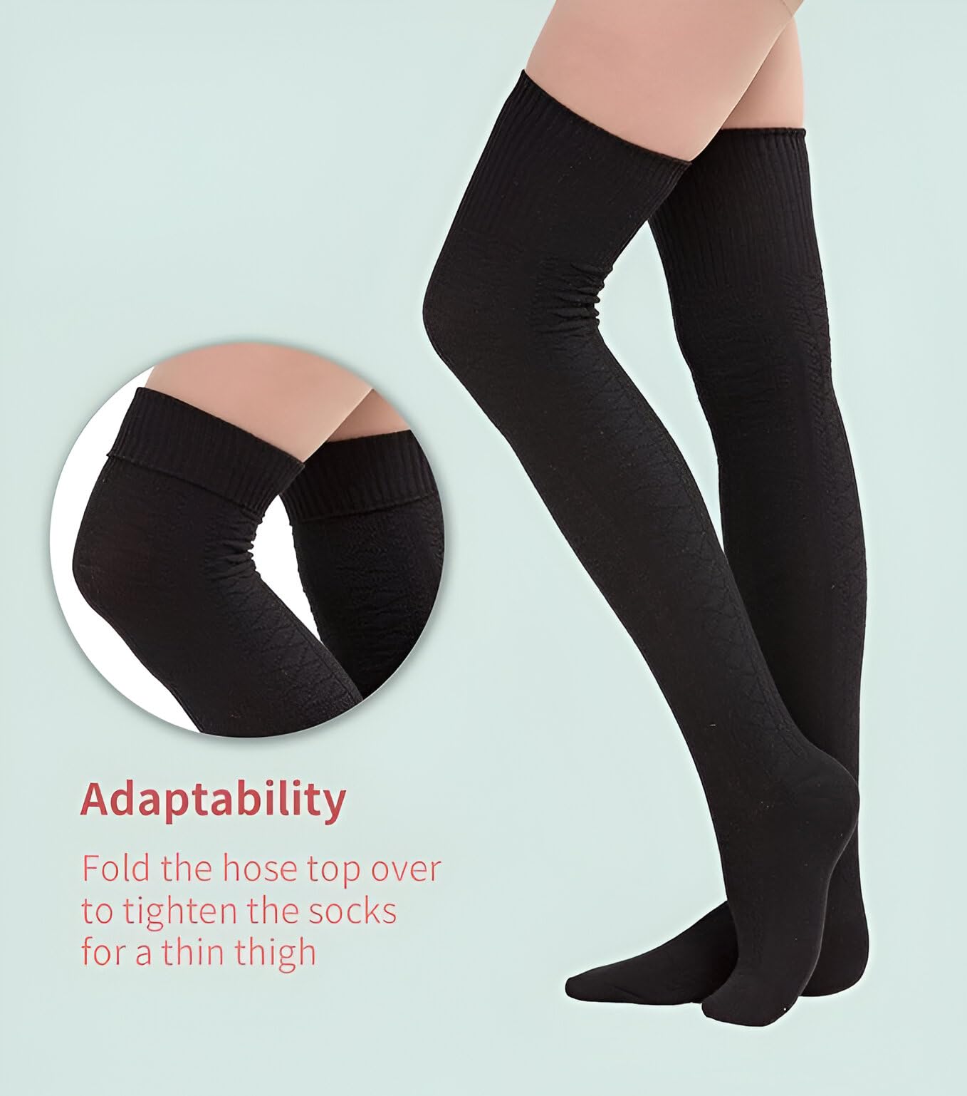GHIME Woolen Socks for Women, Winter Wear Knee Length, Wool Warm Super Thigh Socks, Stocking Girls (Free Size,1 Pair) (IN, Alpha, Free Size, 1, Black) - Image 3 thumbnail
