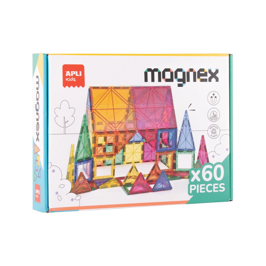 APLI Kids 20137 - Magnex Magnetic Building Set 60 Pezzi| Set 3D per Bambini 3+| Schede Geometriche Imantate Colorate | Giocattolo educativo Steam per Creatività e Sviluppo Cognitivo