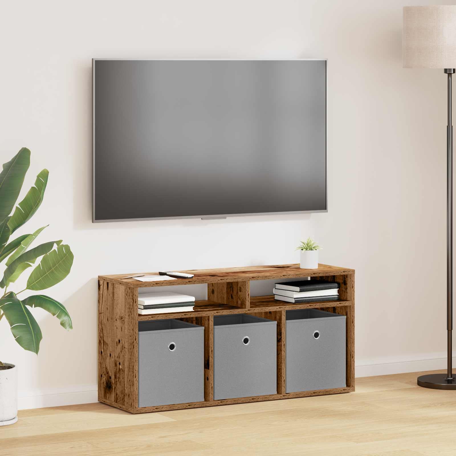 Meuble TV moderne avec tiroirs finitions bois ancien de haute qualité pour salon chic