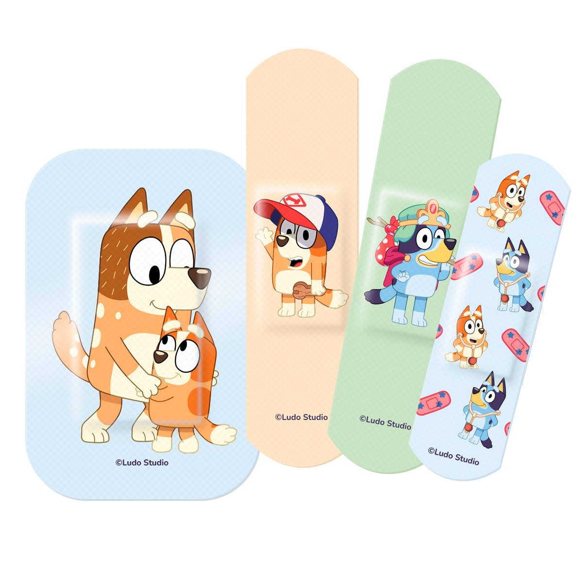 Tiritas Bluey; con los Personajes Emblemáticos de la Serie Bluey; Diseños Surtidos; Bandit, Chilli, Bingo, Bluey; Apósitos Infantiles; 12 Unidades