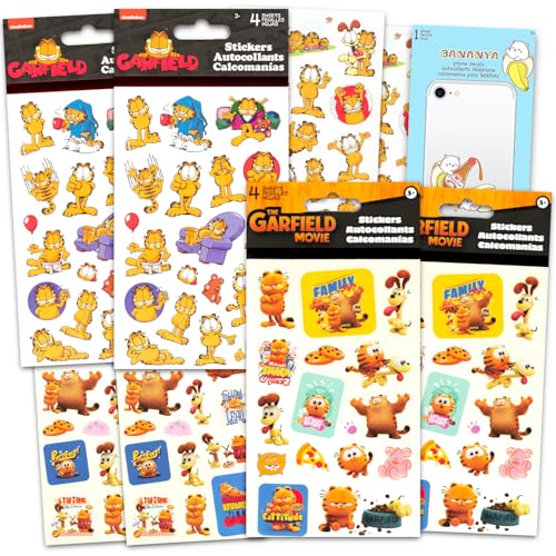 Garfield Sticker Pack - Party Favors Bundle with 8 Sheets 120+ Stickers Birthday Party Goodie Bags Crafts More | Garfield Party Supplies Set