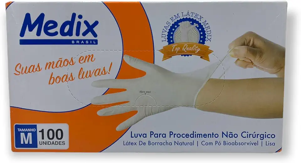 MEDIX Luva Para Procedimento Não Cirurgico De Latex Esteril Com Pó M Medix - 100 Unidades