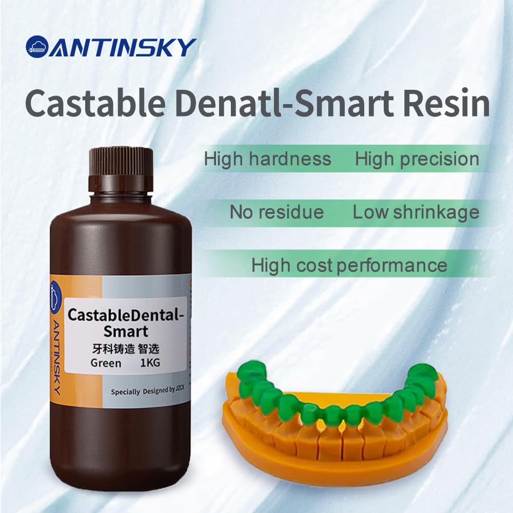 Antinsky Resina dental inteligente moldeablepara impresora 3D DLP LCD con curado UV de 405nm contracción ultrabaja fácil moldeo para marcos y coronas de restauración de implantes dentales Green 1KG
