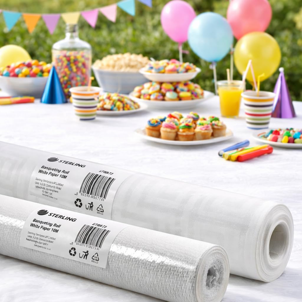 Sterling Ventures Banqueting Roll, Table Cloth, Table Covering, Party Coverings, 10M Length 1.2M Width (White)