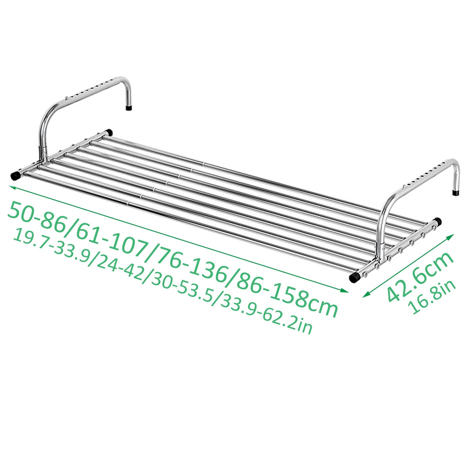 Stendino in Acciaio Inox, Stendibiancheria Regolabile, Stendino da Appendere alla Ringhiera, Stendibiancheria Salvaspazio Pratico Nessun Pugno Robusto, per Termosifone Ripiegabile