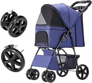 Carrinho de estimação para cães e gatos Carrinho de estimação leve para cães e gatos pequenos e médios Carrinho de viagem dobrável para animais de estimação Carrinho de cachorro premium com porta-copos (azul)