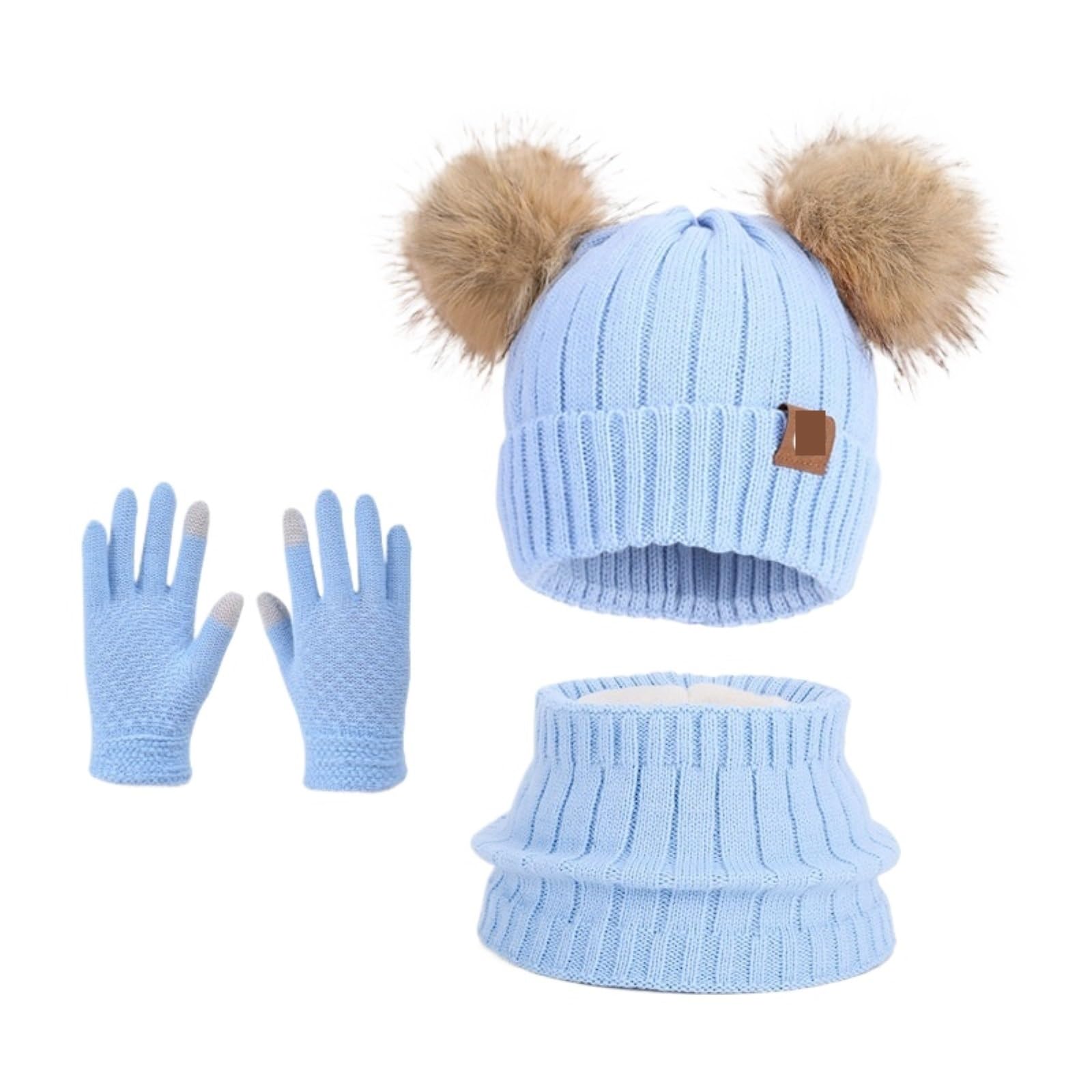 Ensemble d'hiver 3 pièces avec bonnet à pompon écharpe gants chauds - 7