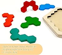 Vista 4 de 6 piezas de rompecabezas de tangram de madera para niños, bloques de rompecabezas de madera hexagonal para niños pequeños, rompecabezas geométrico