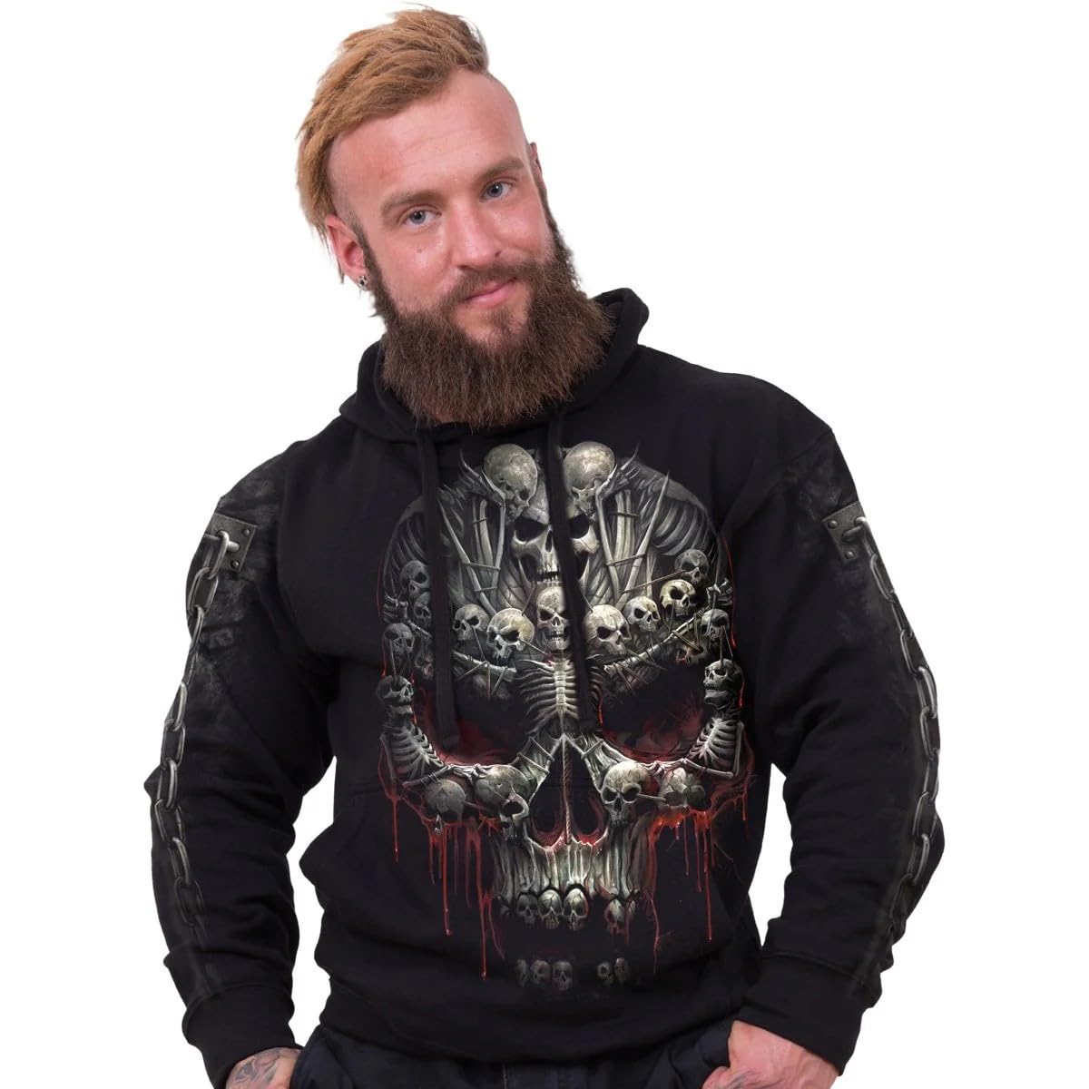 Spiral Death Bones Uomo Felpa con Cappuccio Nero 100% Cotone Regular