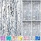 4PCS Lametta Vorhang Silber 1mx2m Glitzervorhang Lametta Glitzer Vorhang Geburtstag Lamettavorhang Vorhänge Folien Luftschlangen Party Deko Hintergrund für Geburtstagsdeko Silvester Hochzeit Festivals