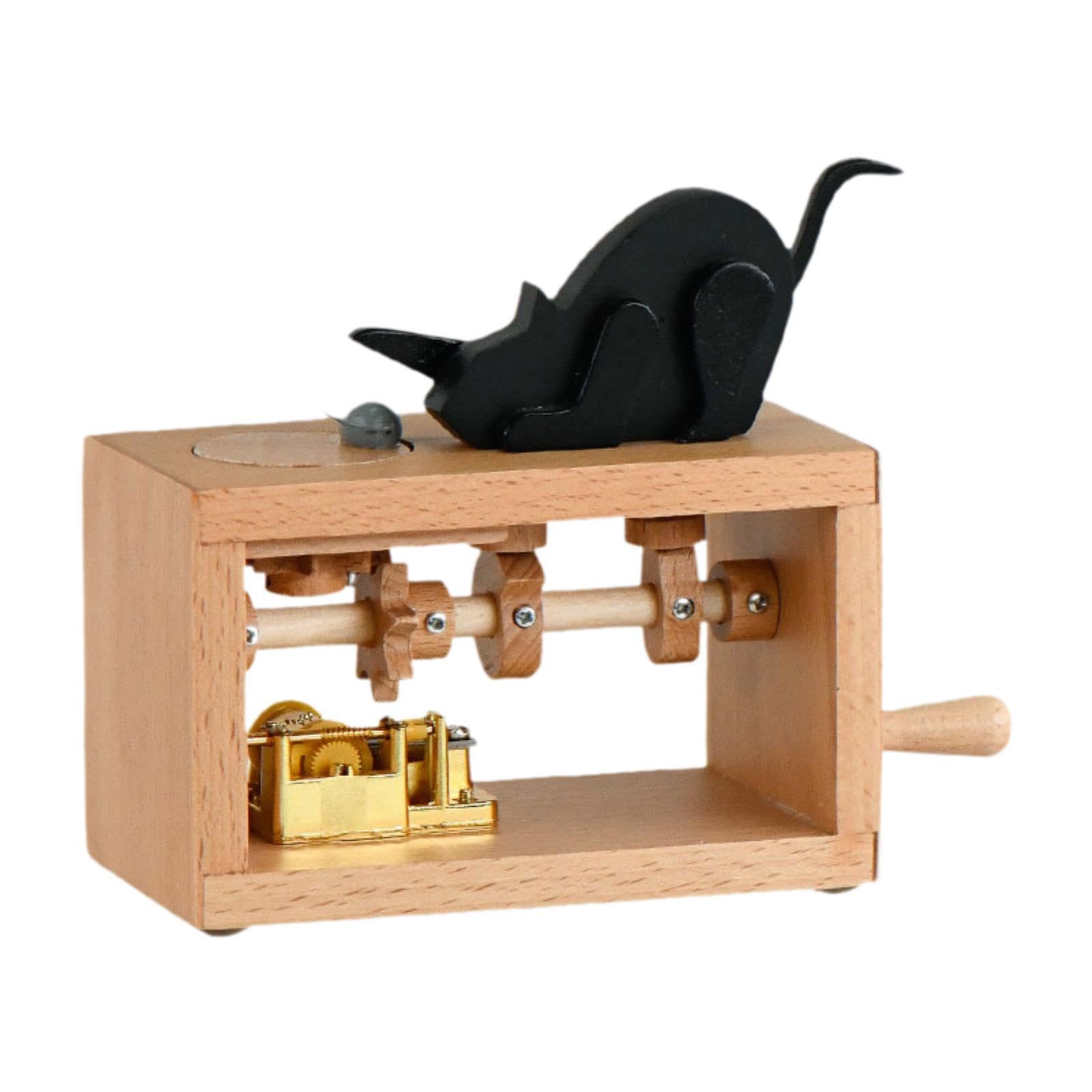 Carillon a Manovella per Collezionisti, Ornamento Musicale in Legno per Celebrazioni Speciali, Gatto