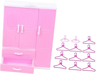 Toyvian 1 Conjunto De Mini Guarda-Roupa Cabide De Roupas De Plástico Móveis De Boneca Móveis Em Miniatura Rosa Mini Casaco Segurando Rack Cabide De Guarda-Roupa De Boneca Mini Casa