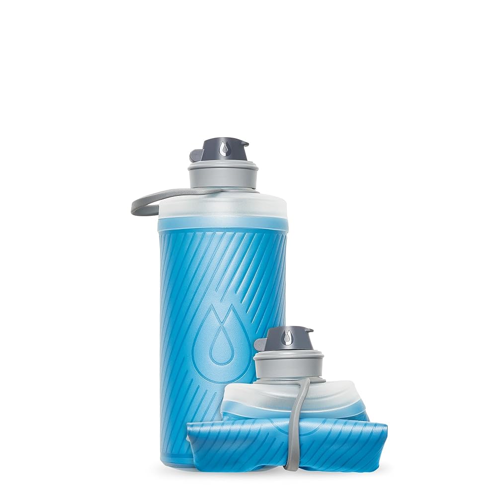 HydraPak Flux - Collapsible Backpacking Water Bottle (1 Liter) - BPA Free, Ultra Light, Spill-Proof Twist Cap - Tahoe Blue
