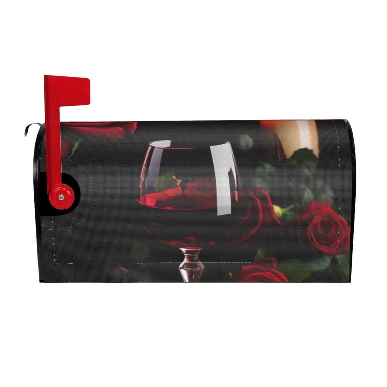 Red Wine Rose And Candle Print Mailbox Cover Wraps Post Letter Box Cover Decor For Outside Garden Yard Farmhouse Home