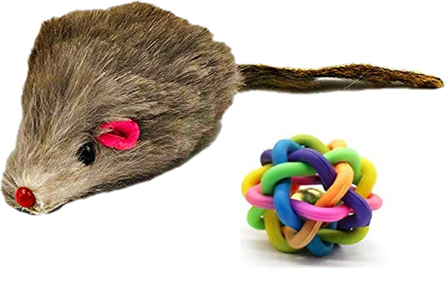 RvPaws Real Fur Mouse Cat Toy + One Colorful Rainbow Rubber and Latex Woven Balls with Inner Bell (Combo of 2). (B09J2B5WJC) Amazon Price History, Amazon Price Tracker