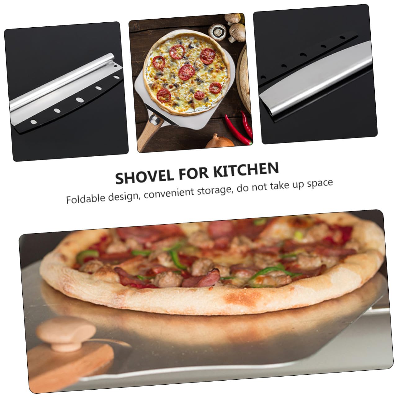 2 Stück Teiliges Pizzaschaufel Aluminium mit Klappbarem Holzgriff Dünner Pizzaschieber und Teigschaber Vielseitiger Pizzaheber für Backofen und Küchengebrauch