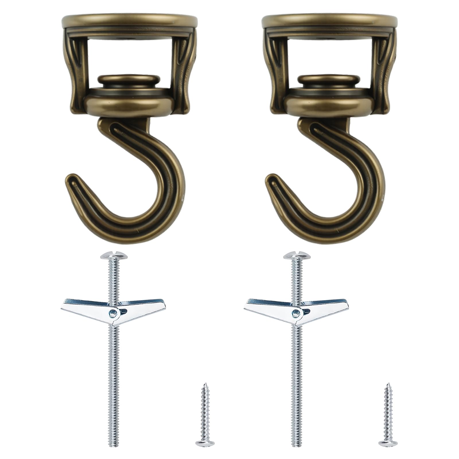 INCREWAY 2Pcs Swivel Swag Hooks, Heavy Duty Swivel Ceiling Hook, Ceiling Mounting Hooks with Hardware Screws and Toggle Wings for Hanging Plants, Chandeliers Baskets (Antique Bronze)