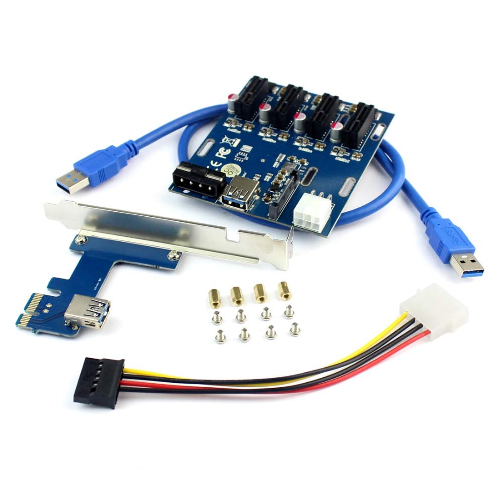 Usb 3.0 Etzin PCIe Splitter,1 To 4 PCIe Expansion Riser Card X1 External  Adapter Ports Multiplier For GPU Mining Rig ETH Ethereum Bitcoin Crypto  Miner (PCIe1 X 4 USB) (EPL 739PC 01