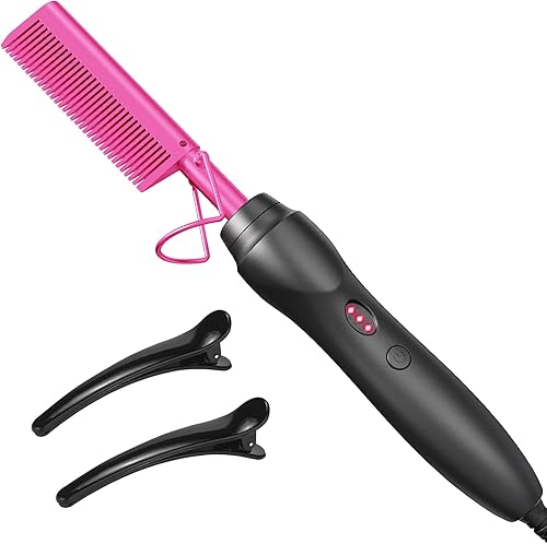 Peine caliente para alisar el cabello, peine eléctrico de cerámica, rizador para cabello negro natural, pelucas de barba, regalos de vacaciones,