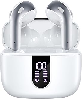 TAGRY Bluetooth Headphones True Wireless Earbuds 60H Playback LED Power Display Earphones with Wireless Charging Case IPX5 Waterproof in-Ear Ear buds with Mic for TV Smart Phone Laptop Computer Sports