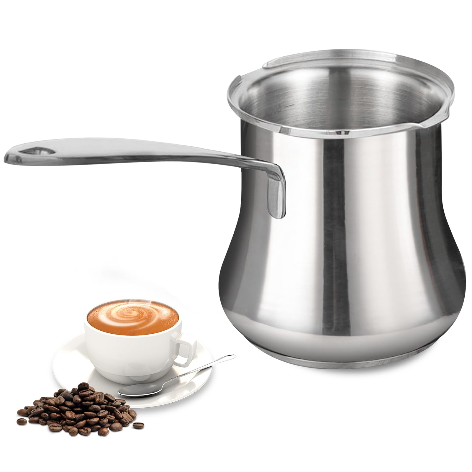 Türkische Kaffeekanne, 500ml Kaffeekanne Mokkakanne, Türkischer Kaffeekocher, Edelstahl Griechische Cafe Kocher für Kaffee und Milchschaumzubereitung
