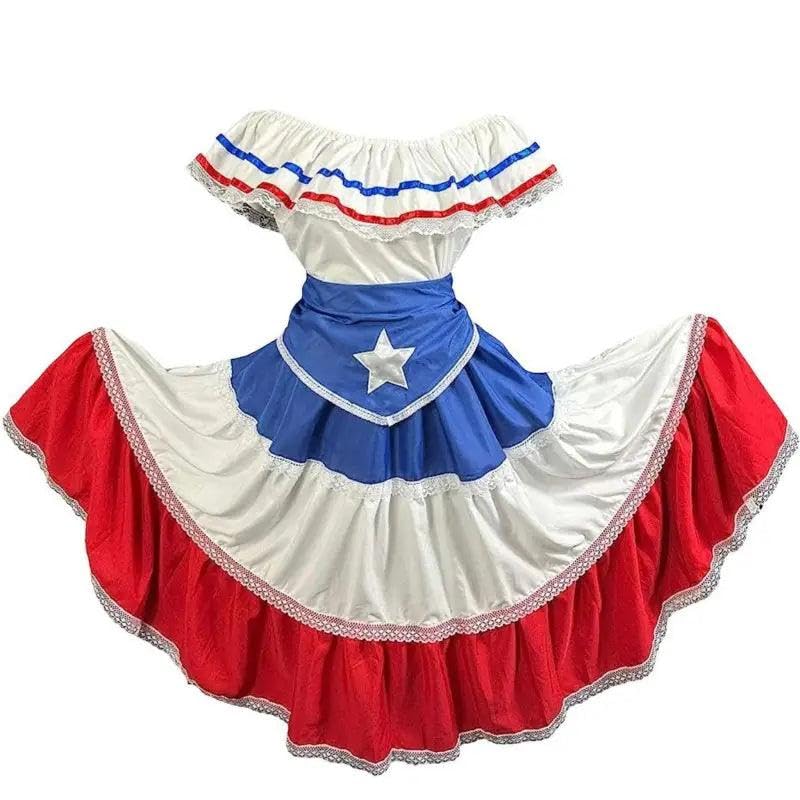 Puerto Rican Traditional Women Dress with Blue Flag & Star Belt3