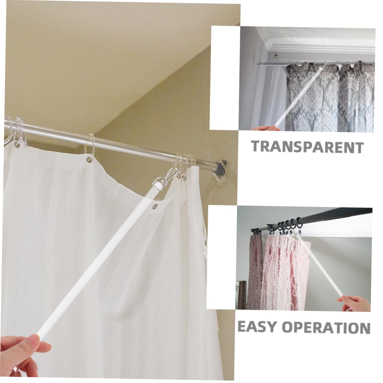 HOODANCOS 2Pcs Clear Acrylic Drapery Wands Curtain Pull Rods for Easy Operation for Various Curtain Ergonomic Design Convenient Installation for Home Office