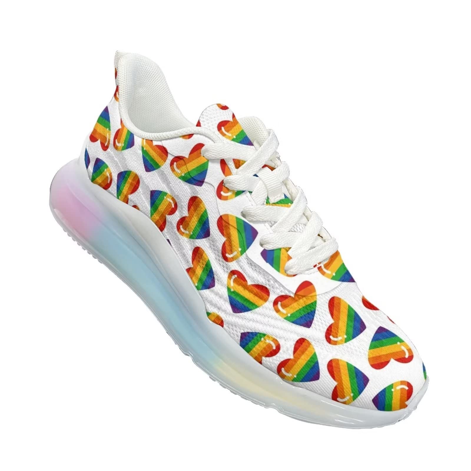 Buty sportowe dla kobiet, buty do biegania, sportowe, wsuwane, siateczkowe, na siłownię, damskie buty do chodzenia, Tęczowe serce, 36 EU