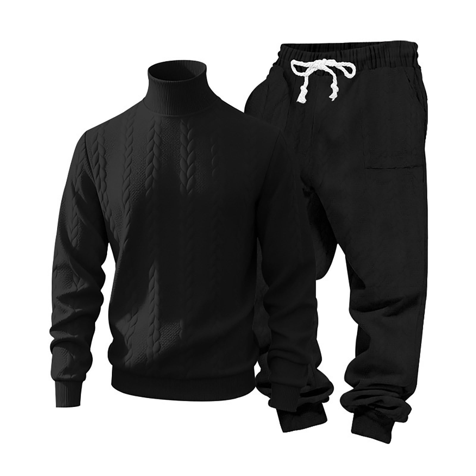 Herren 2 Pcs Jacquard Sweatsuit Freizeitanzug Outfits Rundhals Langarmhemd Sweatshirt & Joggers Sweatpants Set Einfarbig Jogginganzug