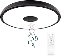 Vista 8 de Lámpara de techo LED impermeable rosa, lámpara de techo de música, con altavoz Bluetooth, 11 pulgadas, 18 W, 2700K-6500K regulable RGB luz cambiante