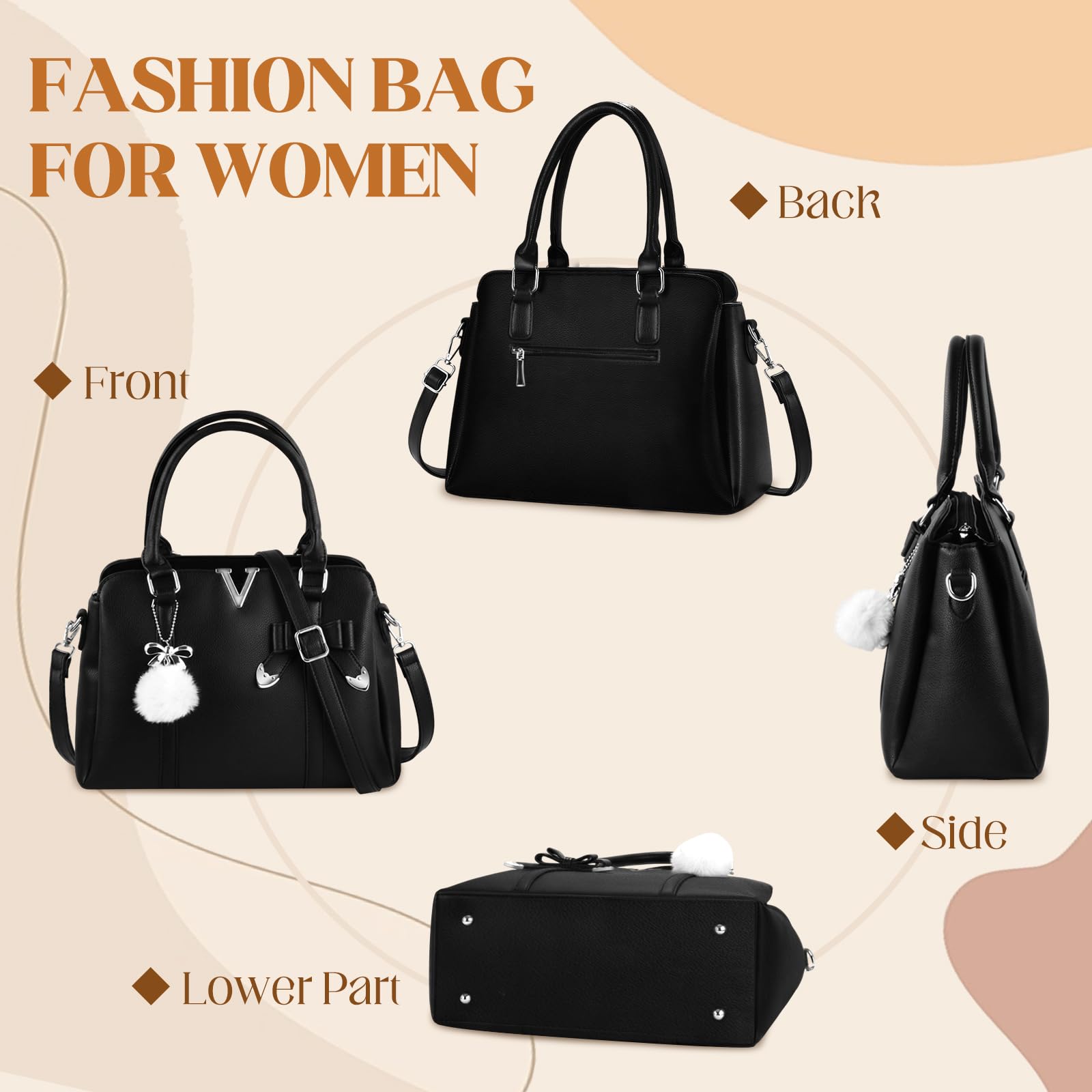 Sac à Main Femme,Sac a main noir,Sacs à Main Portés Main,Cuir PU,Cabas Femme Grand,avec portefeuille,Sac Fourre Tout,Multi Poche Plusieurs Compartiments,Pour Université Travail