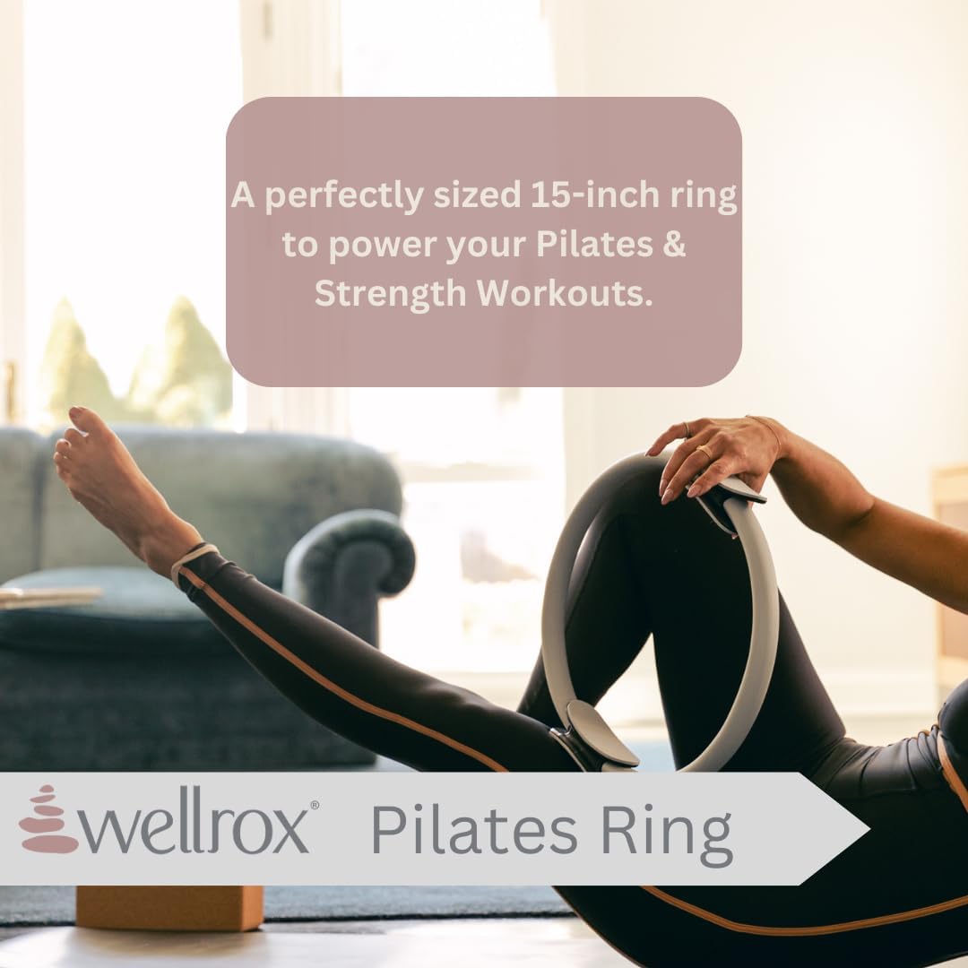 Wellrox Anillo de pilates y bolsa de transporte, anillo de yoga ligero con círculo mágico, ejercitador exterior e interior de muslos para yoga, pilates, entrenamiento de fuerza (15 pulgadas)