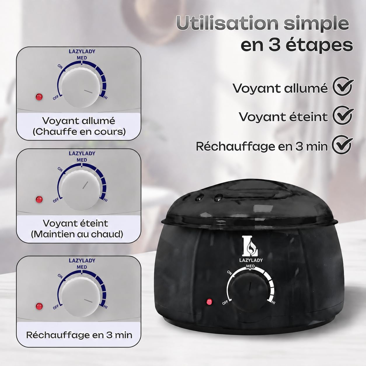 Chauffe Cire Épilation à la Maison, Appareil à Cire Chaude avec Température Réglable, Machine à Cire Compacte pour Visage, Petites Zones, Jambes, Aisselles et Maillot(noir)