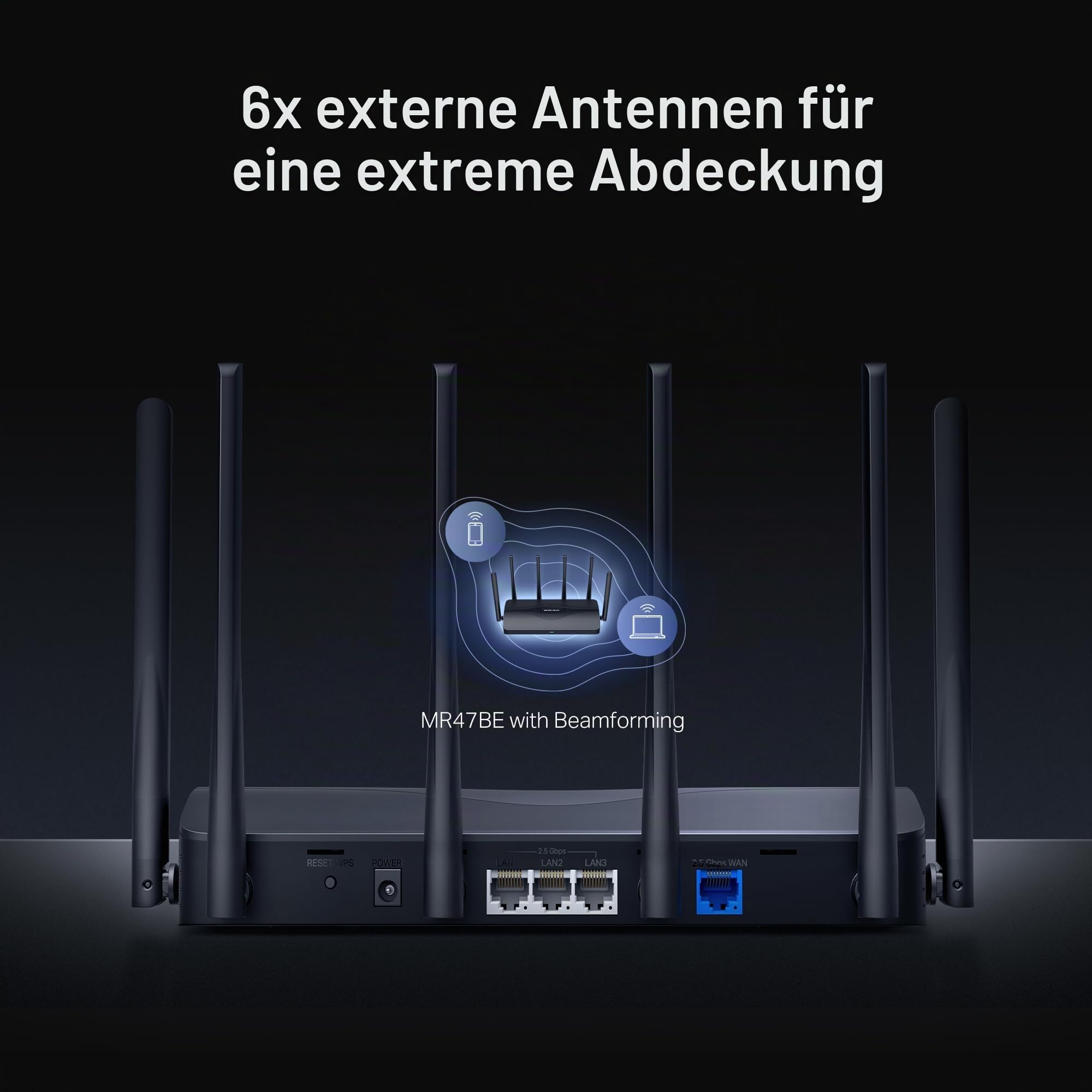 Mercusys Tri-Band BE9300 WiFi 7 Router MR47BE | 4 x 2,5G-Ports | 6 Hochleistungsantennen | 320 MHz-Kanäle | 6 GHz | Gastnetzwerk | MERCUSYS app | IPTV IPv6 WPA3 VPN