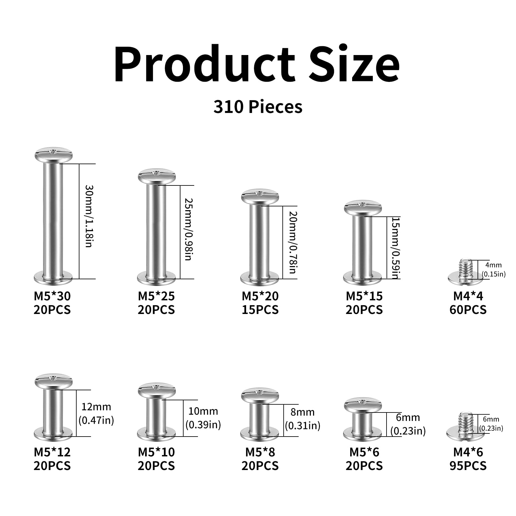 310 Pcs Chicago Screws, M5 Chicago Binding Screws Posts, Leather Rivets Kit, Book Binding Rivets Posts - Image 2