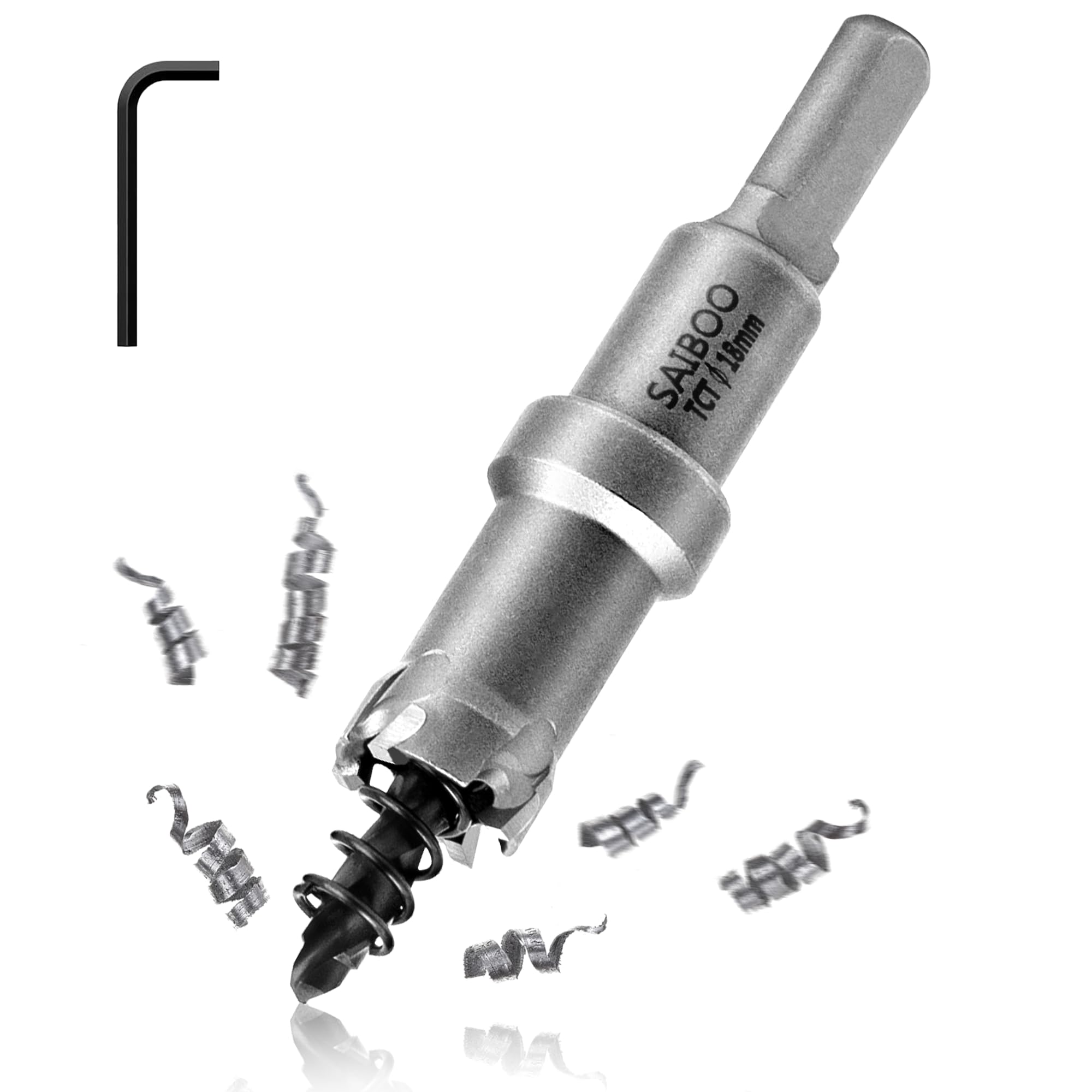 SAIBOO Hole Saw Carbide Drill TCT Metal Hole Saw Drill TCT Drill Hole Saws with Pilot Drill for Holes in Stainless Steel, Mild Steel, Alloy, Iron, Aluminum, Copper, Brass (18mm)