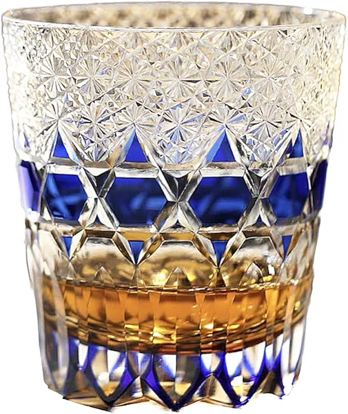 JEKE Hand Cut Crystal Whisky Glass 320ml Whiskey Glasses -Cocktail-Vodka-Beer Drinkingware Glasses In Gift Carton (Blue)