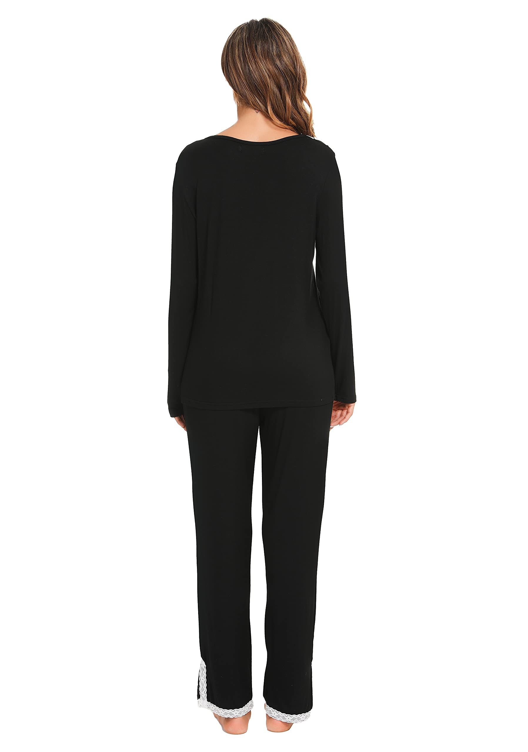Lovasy Pigiama Donna Manica Lunga Pantaloni Lunghi Casual Scollo a V Top con Motivo a Pois Carino con Tasca Due Pezzi