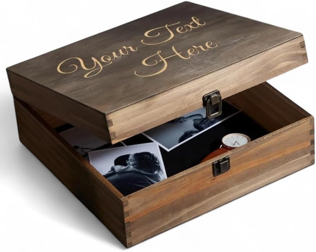 Personalized Wooden Keepsake Box - Custom Memory Box for Photos Jewelry Letters Rustic Memento Storage Box for Wedding, Anniversary, Birthday, Graduation & Retirement Gifts