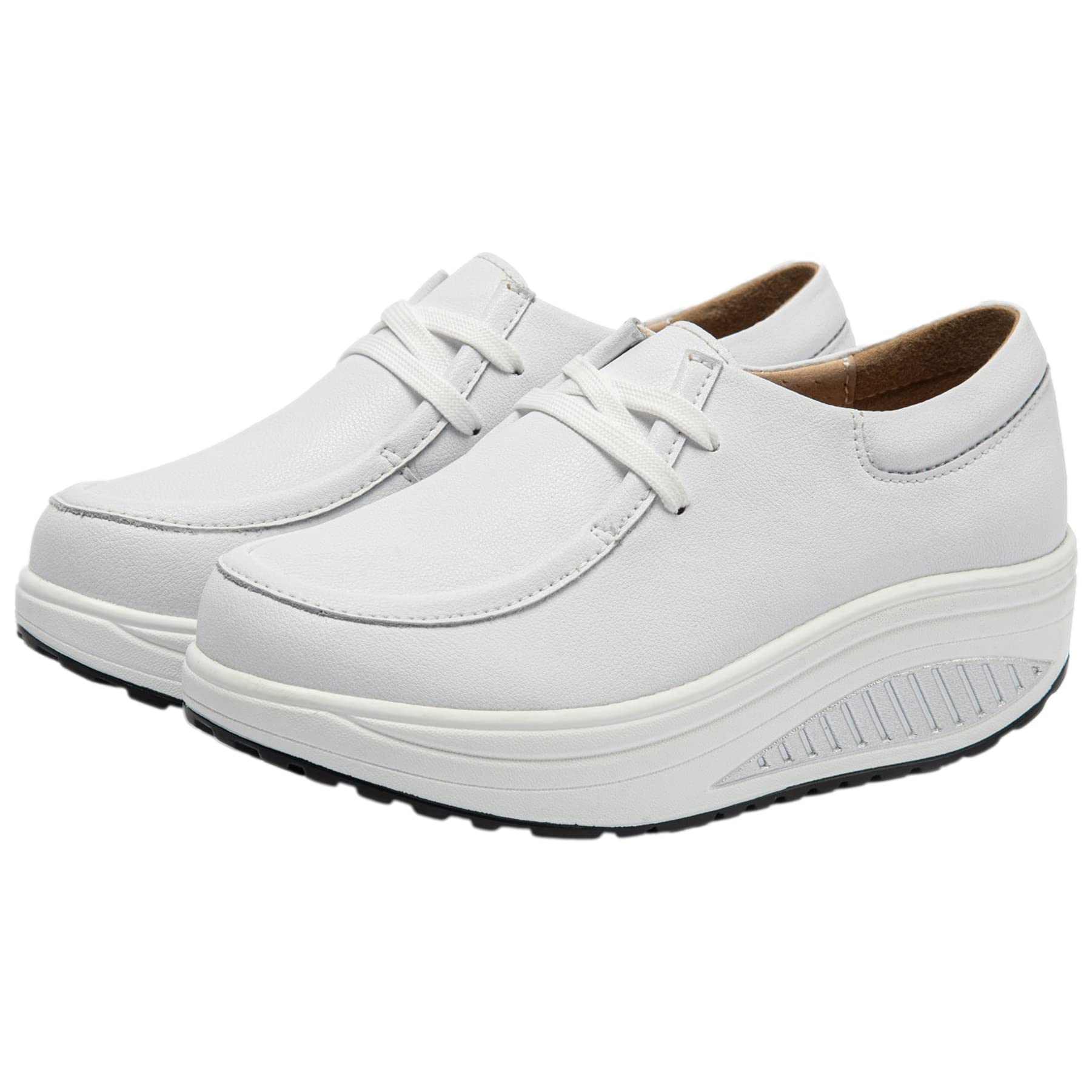 rismart Cuero Plataforma Zapatillas Balancin Mujer Cómodo Casual Caminar Zapato