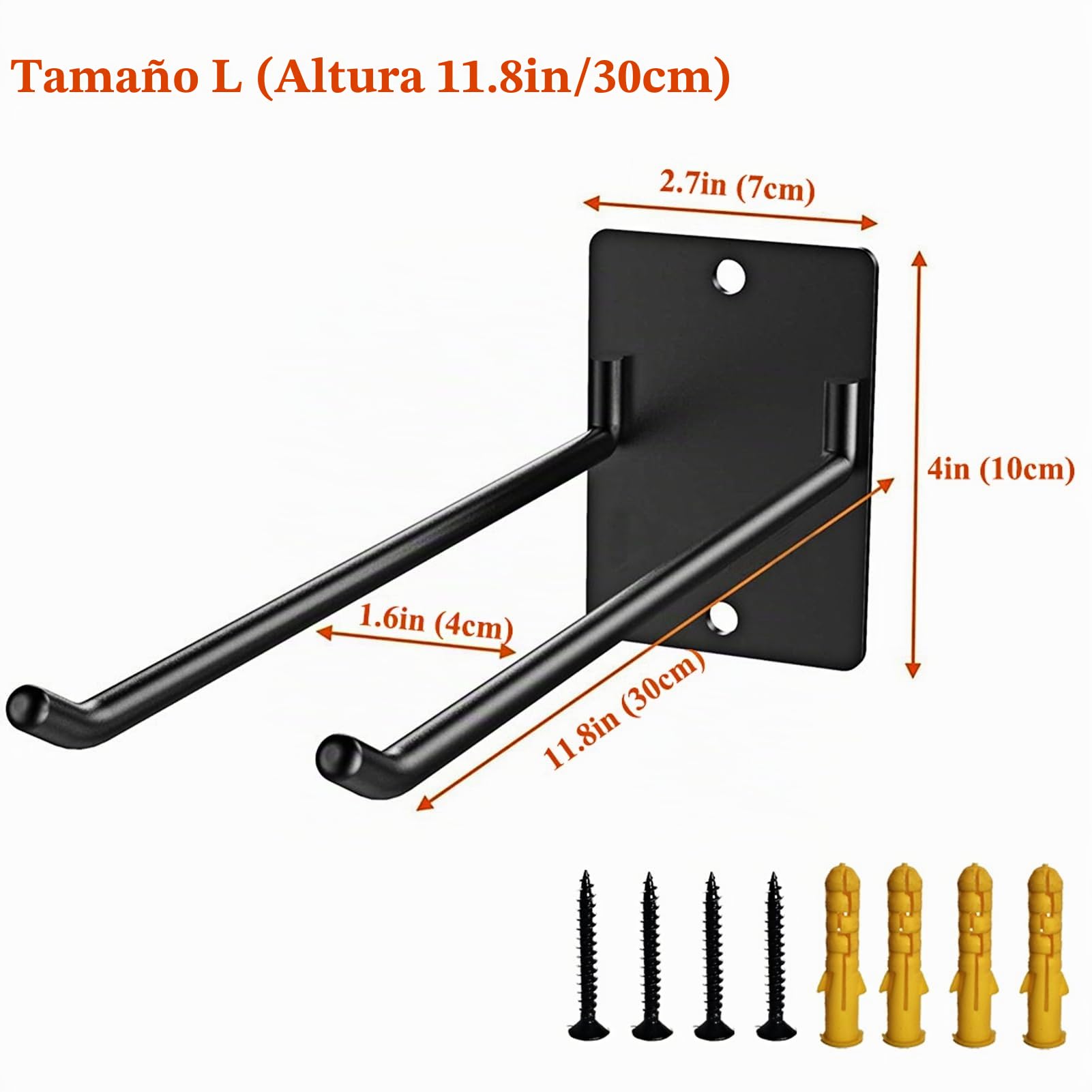 Paquete de 2 ganchos de garaje resistentes, ganchos de almacenamiento de montaje en pared de 30 cm para sillas, sillas de playa, cochecitos, escaleras, herramientas de jardín, mangueras