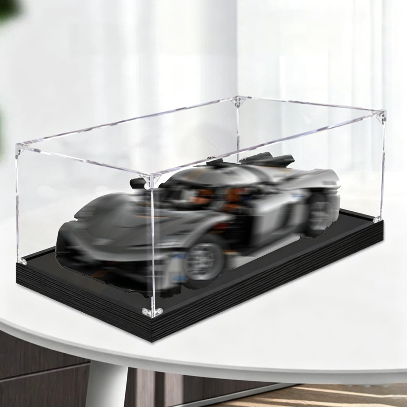 Akrylowa gablota do modelu Supercar GO 42173 - przezroczysta i pyłoszczelna obudowa do prezentacji i przechowywania do kolekcjonerskich modeli konstrukcyjnych (czarny-2mm)