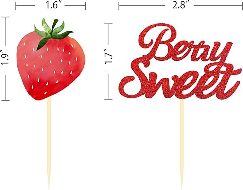 Miniatura 2 de 24 piezas de decoración para cupcakes de fresa con purpurina y bayas dulces para temática de bayas y fresas para niños, cumpleaños, fiesta de