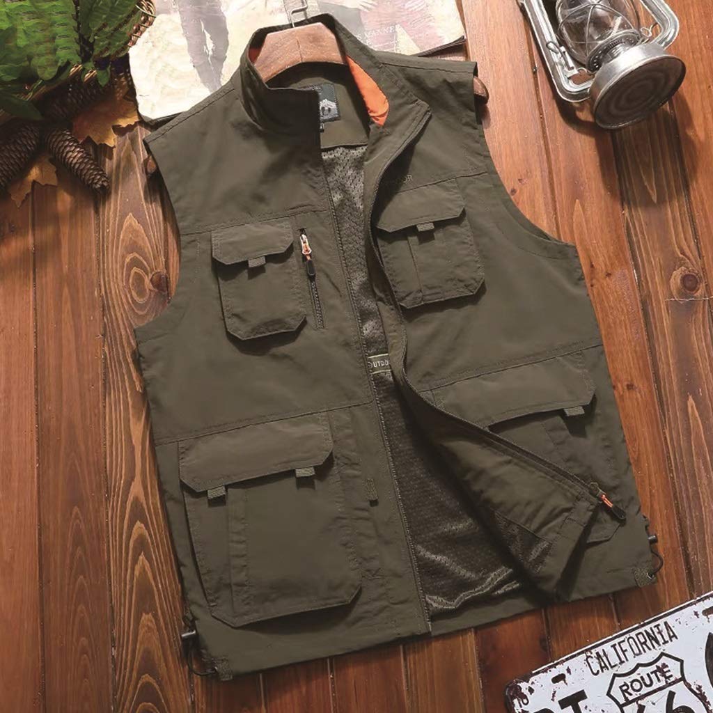 EPANO T-Shirt da Pesca da Uomo, da Uomo, da Uomo, da Uomo, da Uomo, da Uomo, da Uomo, da Uomo, da Uomo, da Uomo, da Uomo, da Uomo Gilet in Rete Multitasche (Color : ArmyGreen, Size : 3XL)