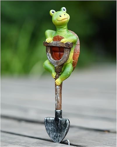 Encantadora estatua de gnomo de jardín con pala - Adorable decoración para tu espacio al aire libre - Tortuga