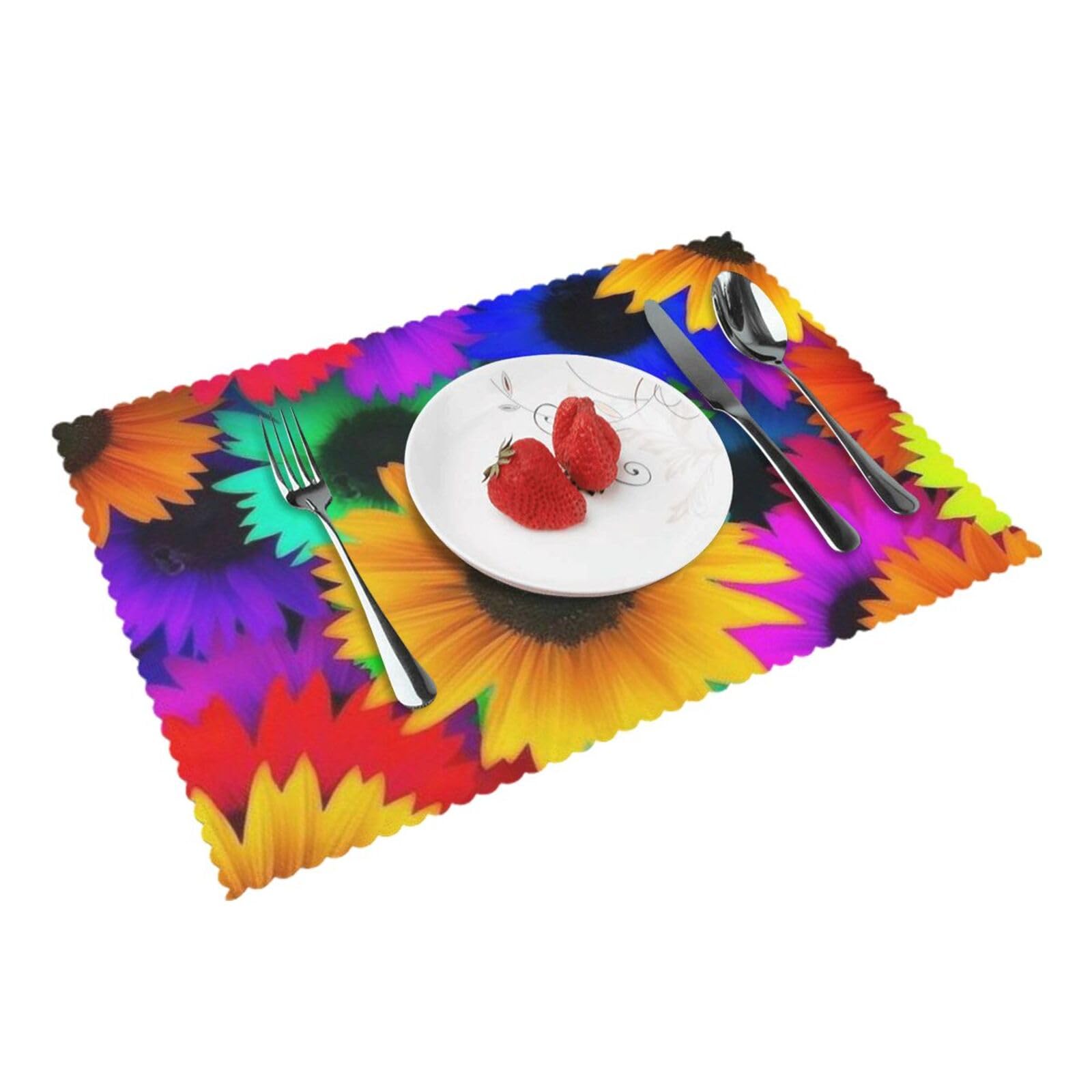 Rainbow Sunflower Printed Placemats Set of 4 PCS Washable Placemat for Kitchen Table Heat-resistant Table Mats 45x30 CM
