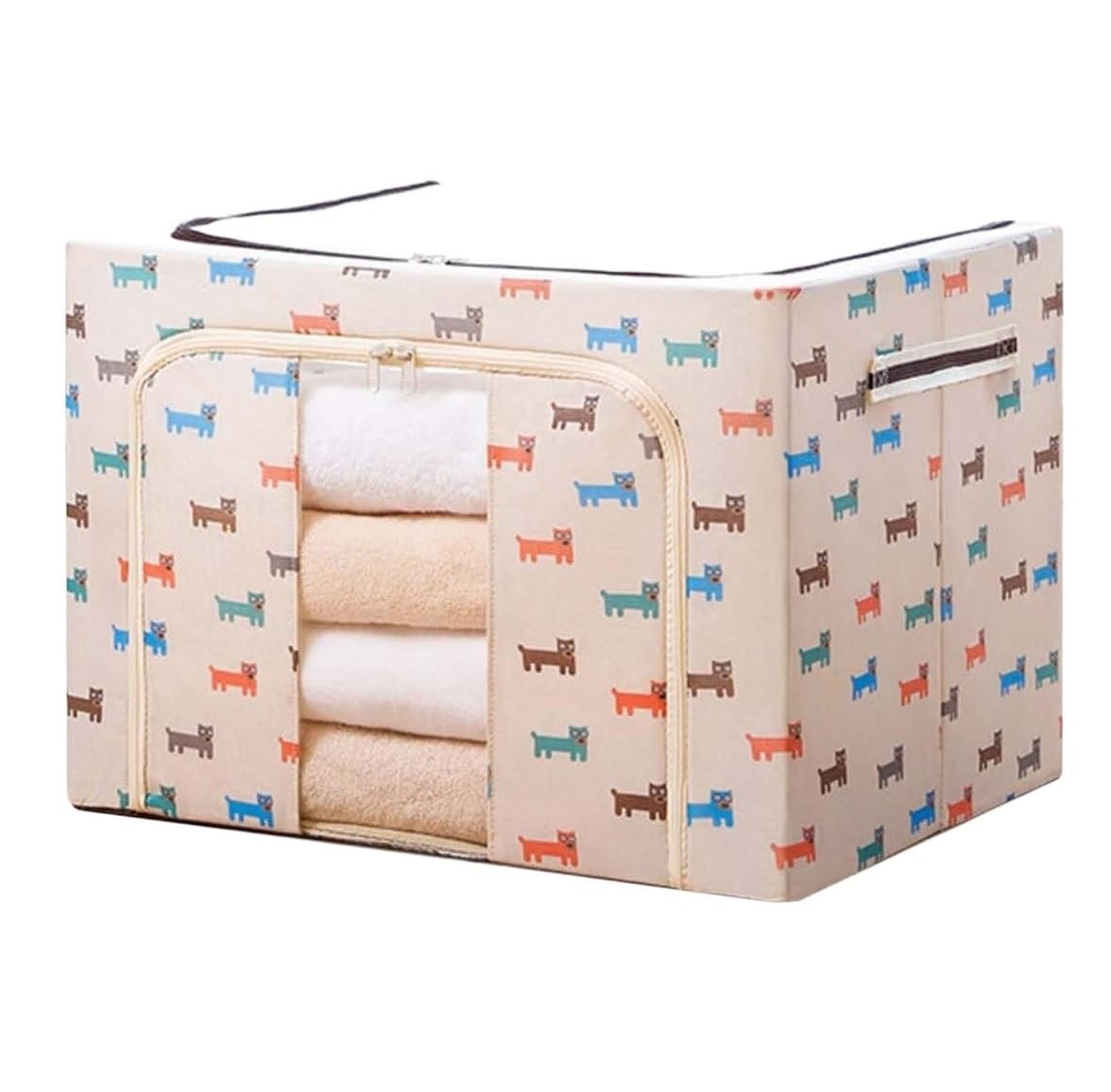 Bolsas Almacenaje Ropa Organizadores Plegables para Ropa con Ventana Transparente, Manta, Bolsa De Almacenamiento, Contenedor Organizador Armario para Edredones(Beige,24L)