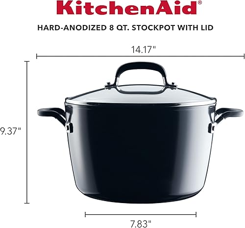 Miniatura 2 de KitchenAid 84805 Olla antiadherente anodizada dura con tapa, 8 cuartos de galón, color negro ónix