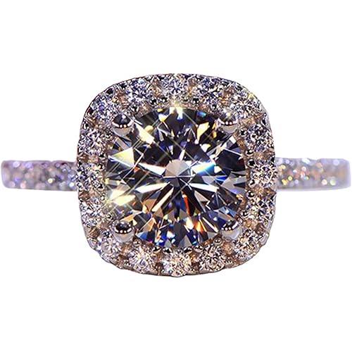 Exquisite Full Diamond Ring for Women Engagement Ring Jewelry Gifts (Silver, 8)