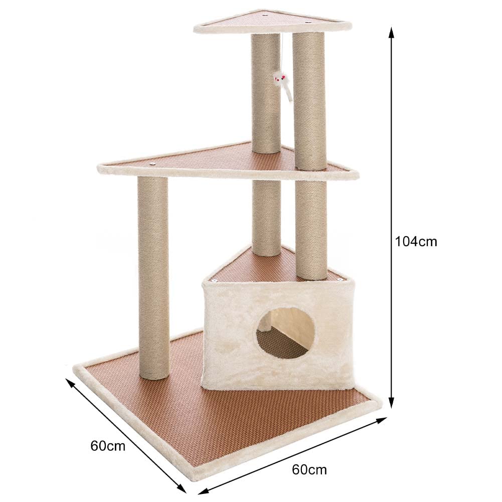 BAKAJI Arbre griffoir 1 Niche Couverture abri pour Chats Animaux félins interactif Ongles Anti-Rayures Stable Robuste Robuste Arbre grimpant Solide Structure Couleur Beige